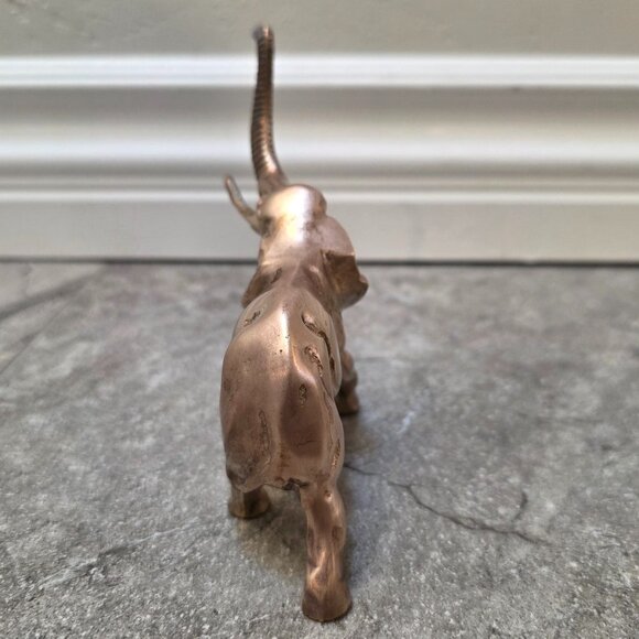 vintage Brass Elephant Figure African Elephant Trunk Up Good Luck Statue 5" - Picture 4 of 8